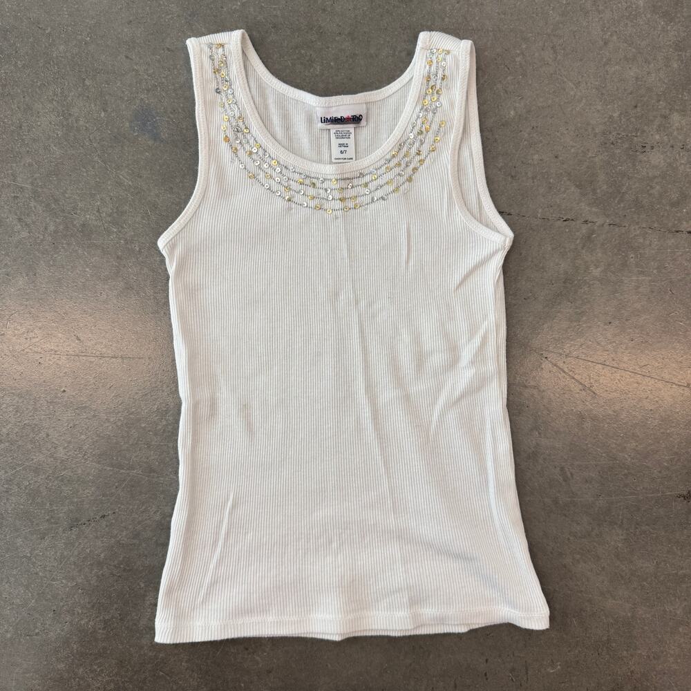 Vintage Y2k Limited Too Sequin Mcbling White Ribbed Tank Top Youth Girls 6/7